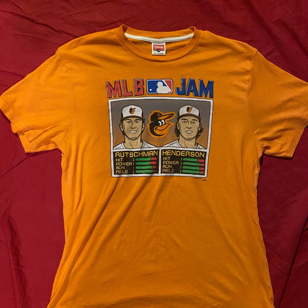 Men’s Baltimore Orioles Rutschman & Gunnar Graphic MLB Shirt Size Medium Orange